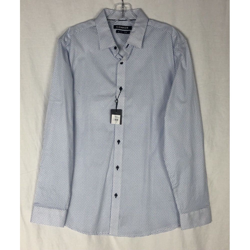 Connor Slim Fit Size M Long Sleeve Business Shirt White Blue Dress Mens New‎